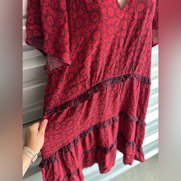 Women’s Gorgeous Red Black Anthropologie Robin Tiered Mini Dress Size 1X - Picture 6 of 14